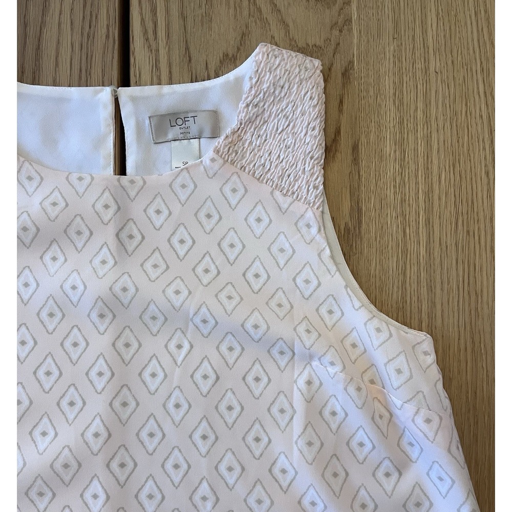 Women's Loft Petite Sleeveless A Line Dress Diamond Pattern Pink & White Size S